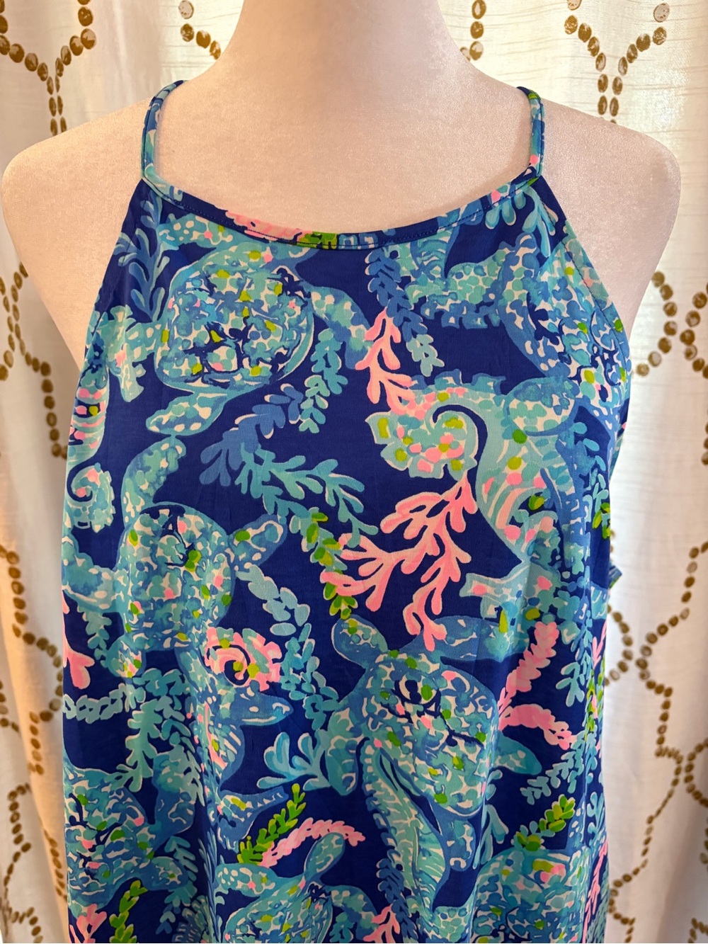 Lilly Pulitzer Navy Floral Spaghetti-Strap Dress with Pink Trim - Picture 5 of 8